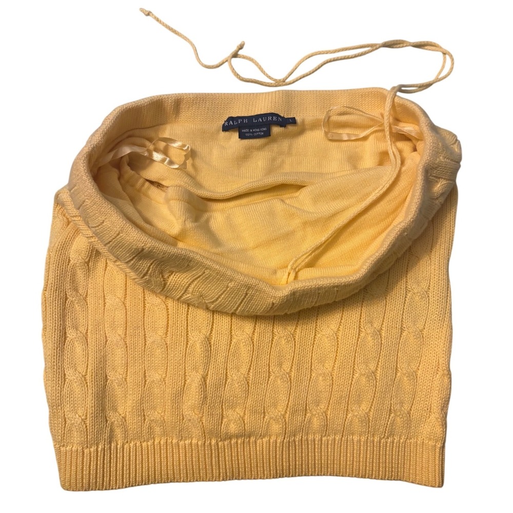Ralph Lauren Yellow Cable Knit Halter Tube Top Pink Pony Cotton Size L - Picture 2 of 7